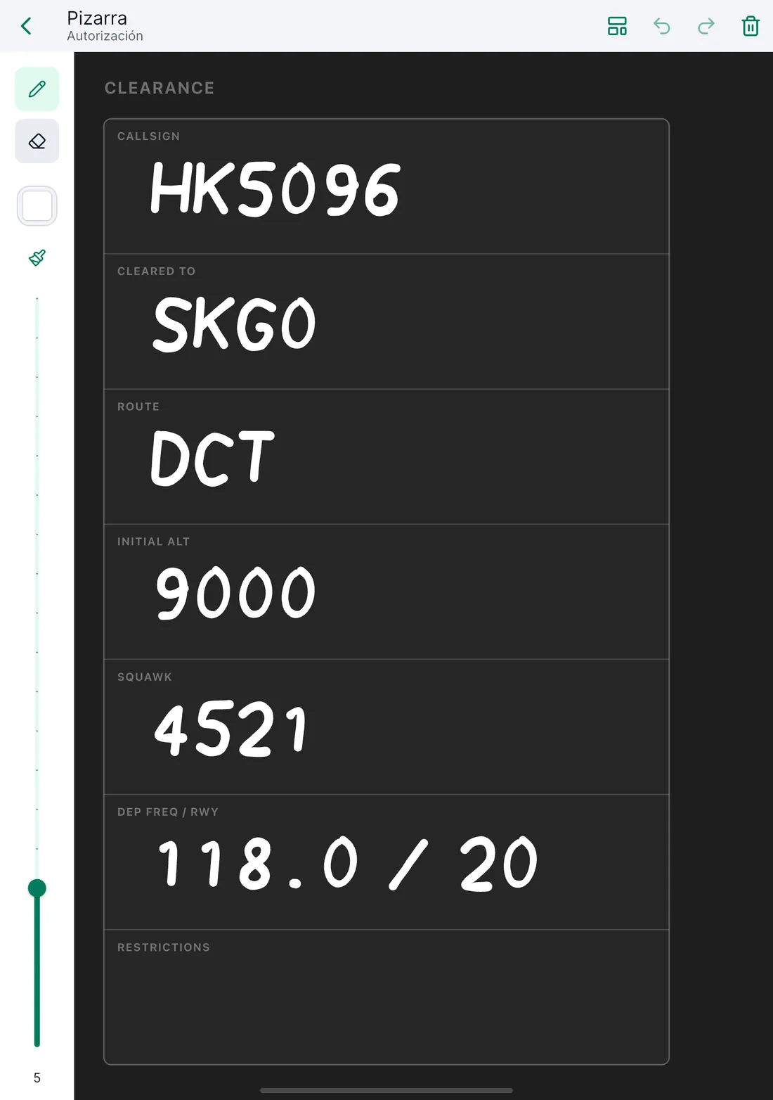 Captura de la app Aerocartas: Pizarra