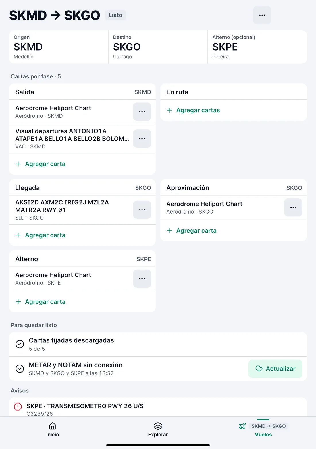 Captura de la app Aerocartas: Vuelo por fases. Toca para ampliar.